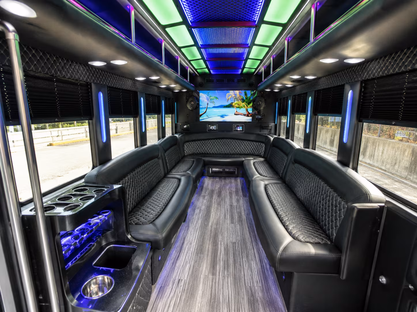 phoenix 18 passenger party bus inside